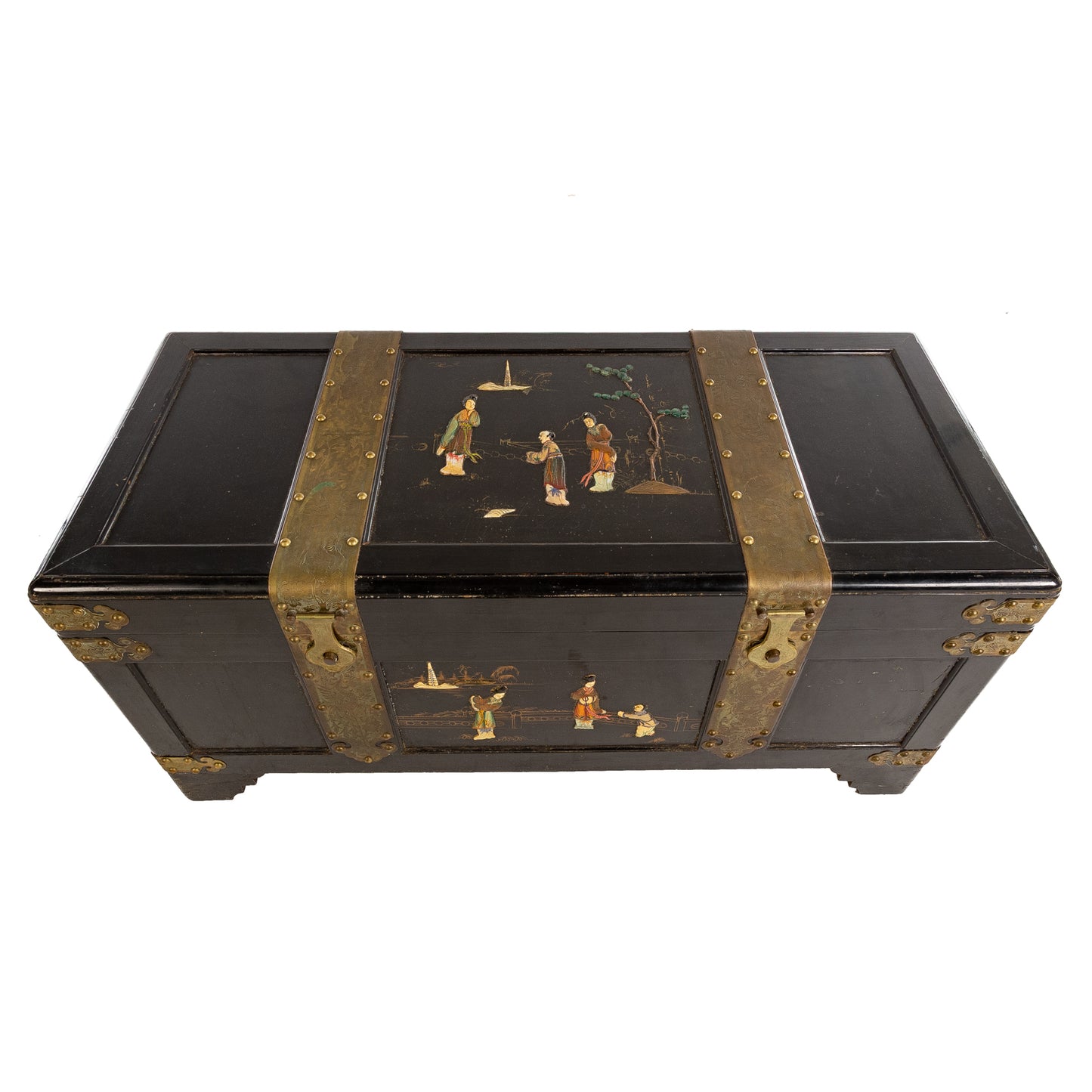 Majestic Company Asian Lacquered & Brass Trunk