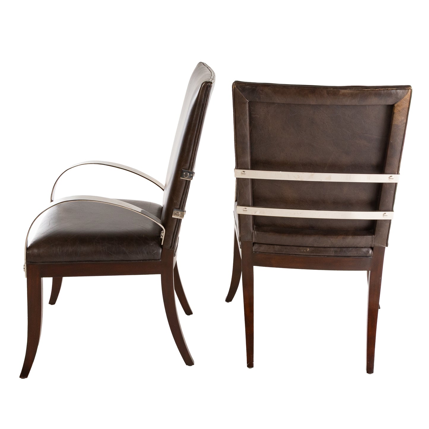 Four Theodore Alexander Leather & Chrome Chairs