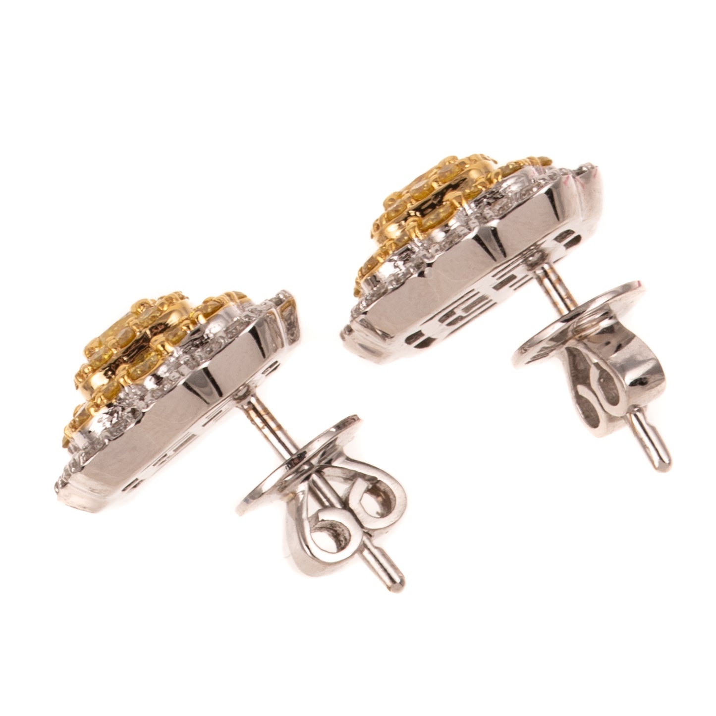 A Pair of Yellow Diamond Flower Studs in 18K