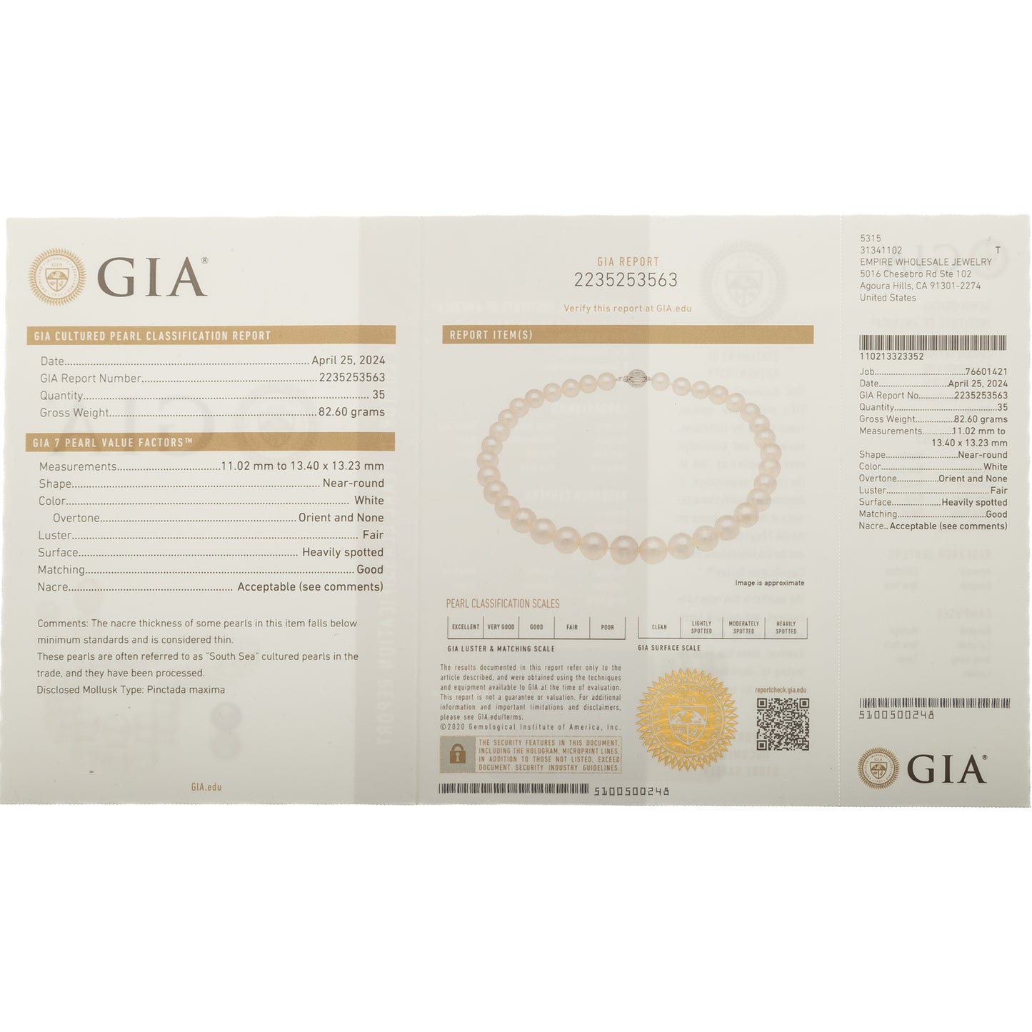 A GIA Graduated South Sea Pearl Necklace in 14K