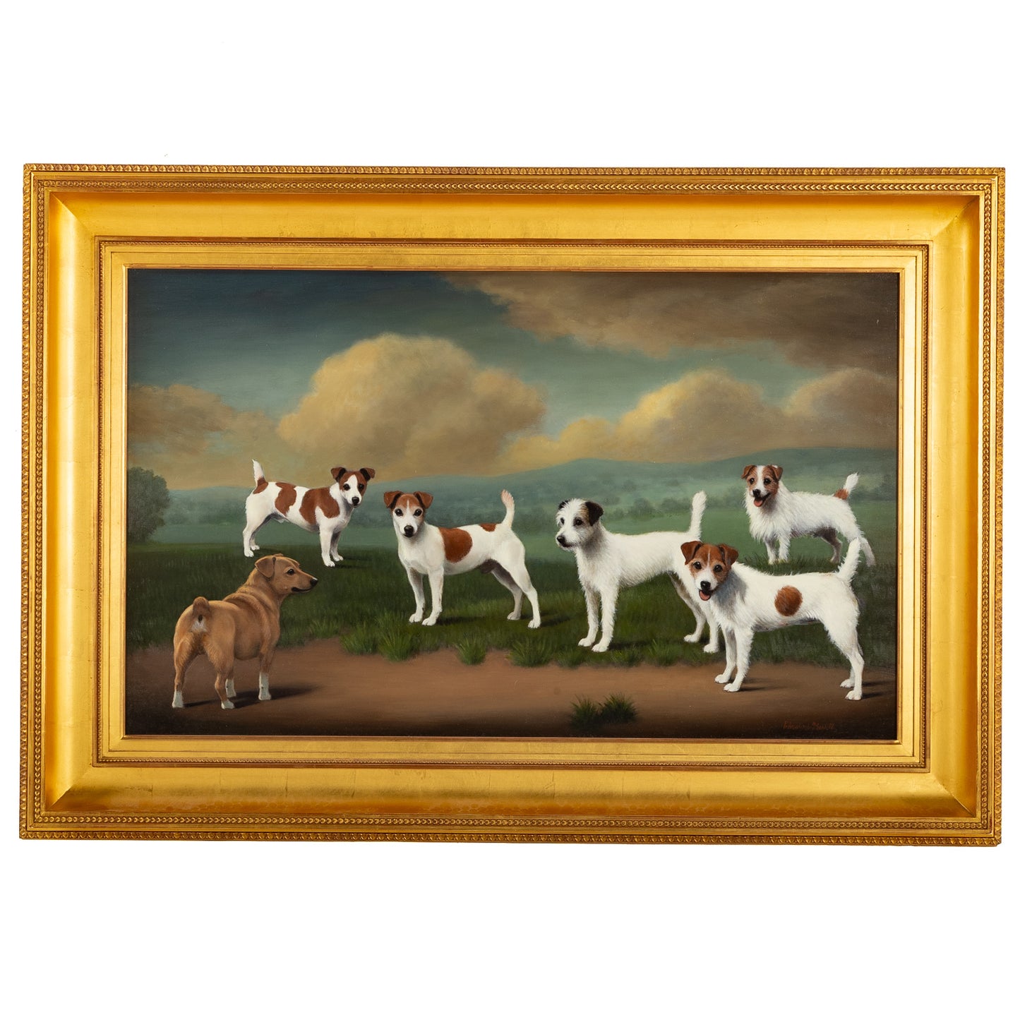 Christine Merrill. "Parson Russell Terriers and One Jack Daniel," oil