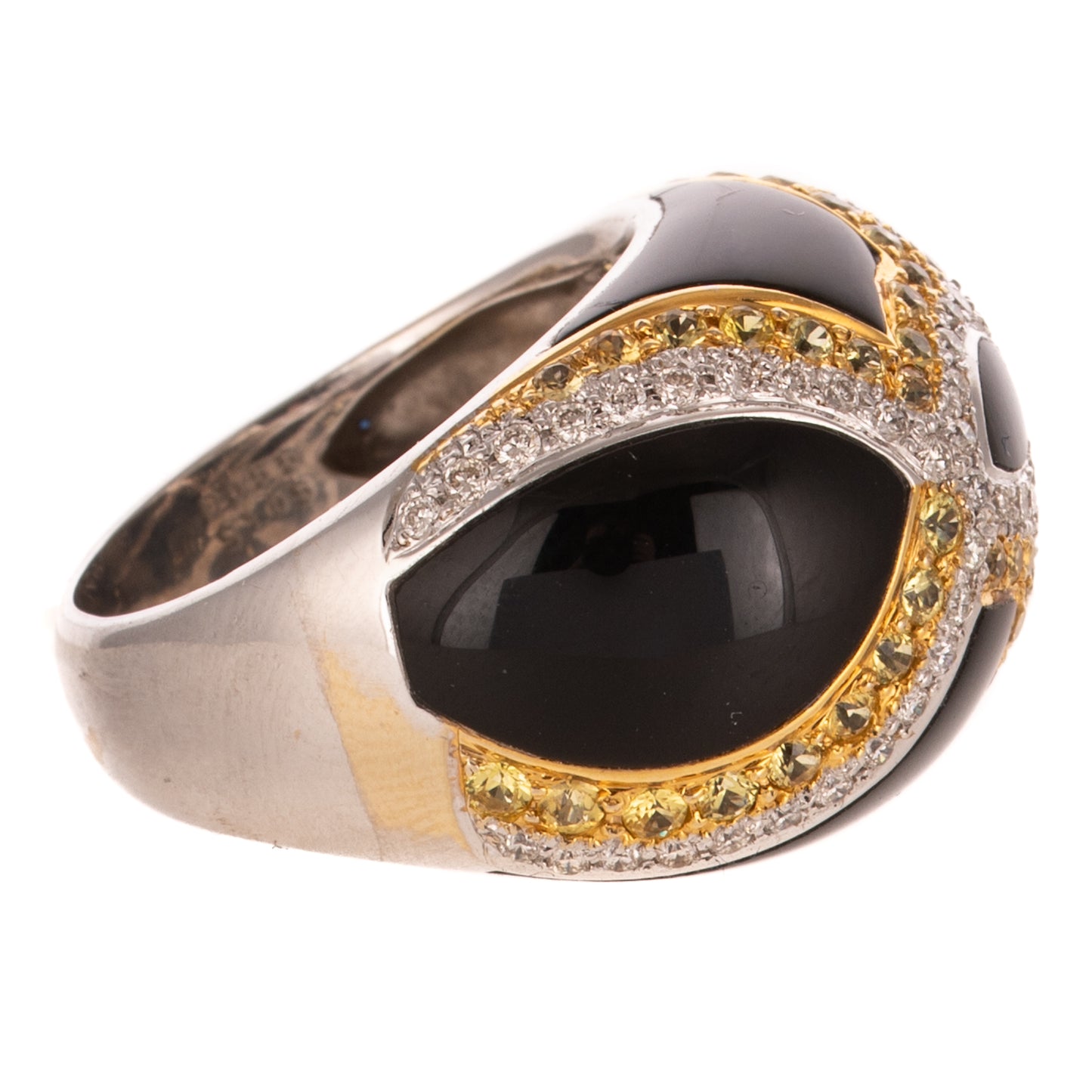 A Black Onyx, Diamond & Yellow Sapphire Dome Ring in 18K