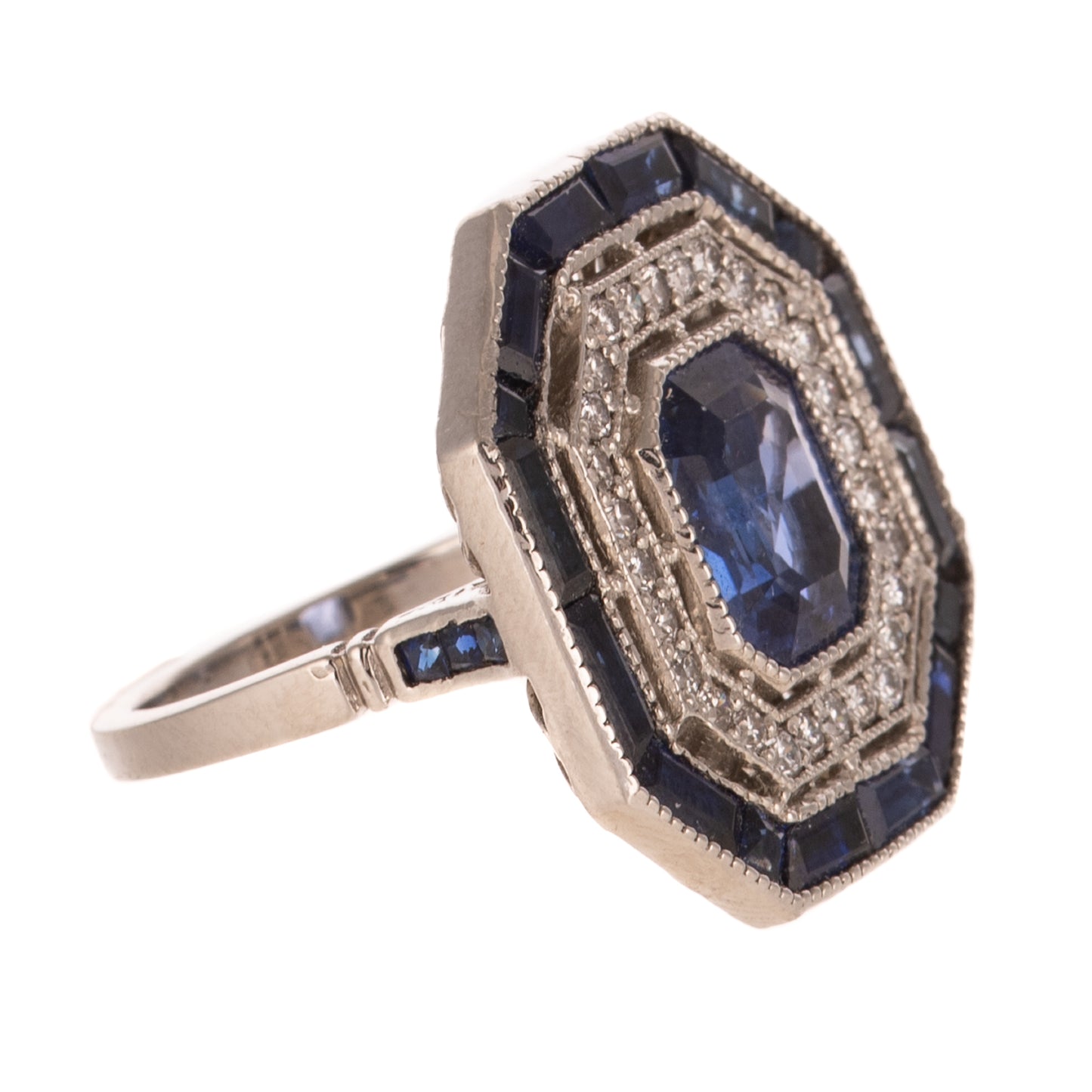 An Art Deco Style Sapphire & Diamond Ring in Platinum