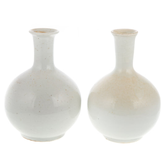 Near Pair Korean Monochrome Porcelain Bottle Vases