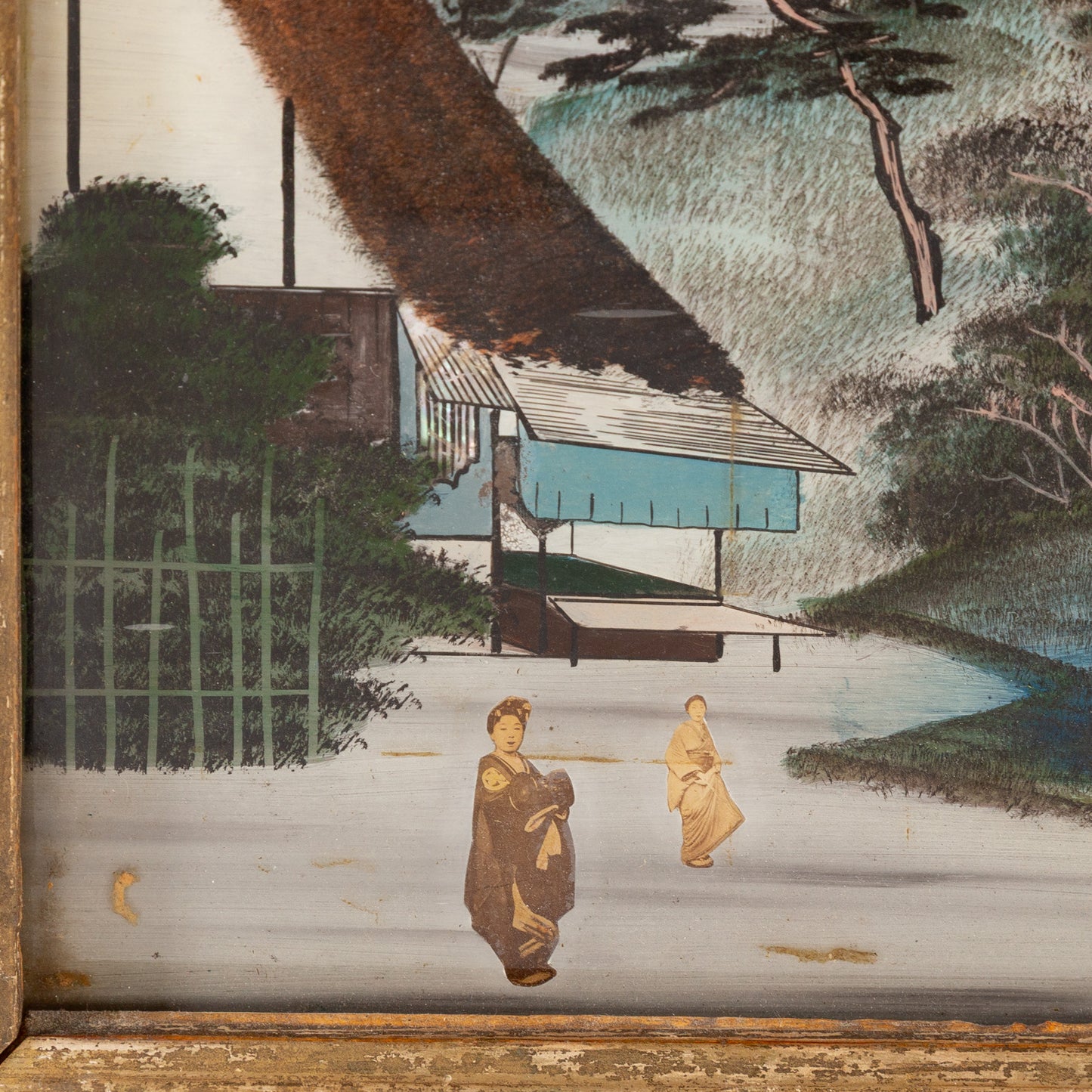 A Pair of Japanese Reverse Painted Glass Scenes