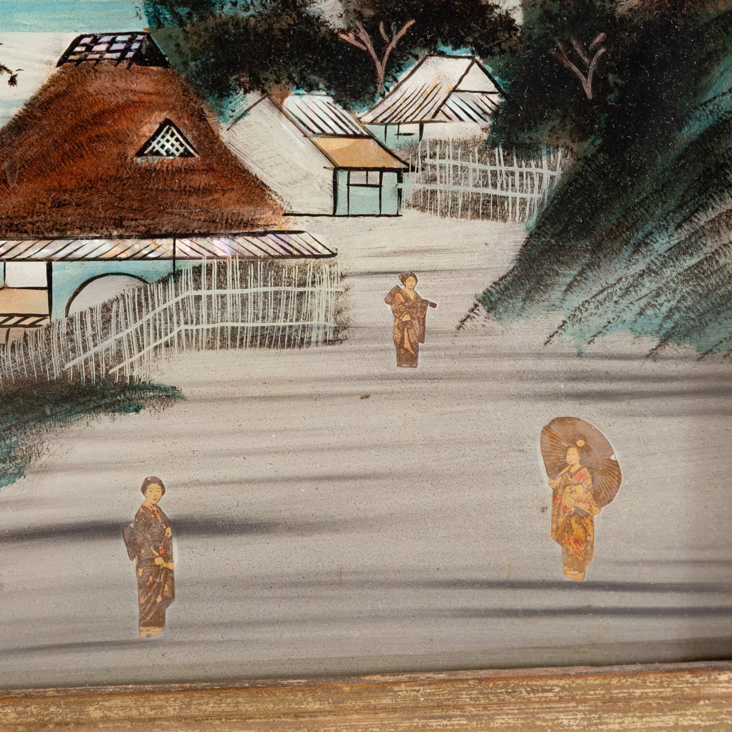 A Pair of Japanese Reverse Painted Glass Scenes