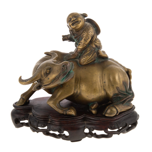 Rare Ming Chinese Bronze of Boy on Buffalo