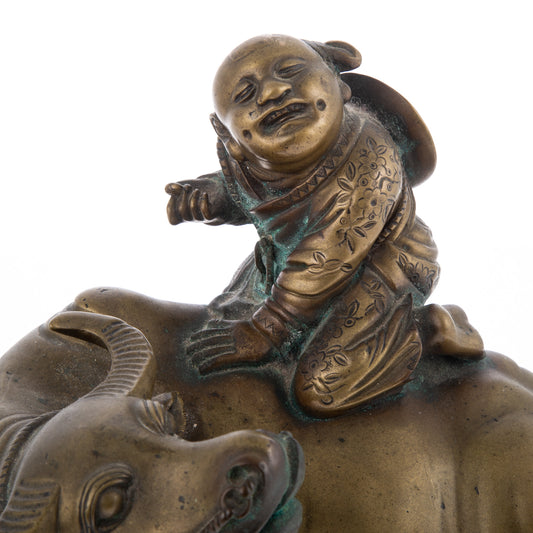 Rare Ming Chinese Bronze of Boy on Buffalo
