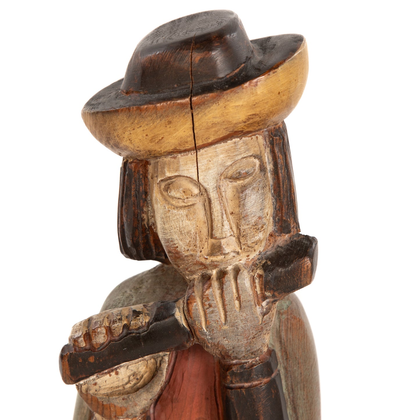 Two Hand-Carved Wooden Minstrel Figures From Spain