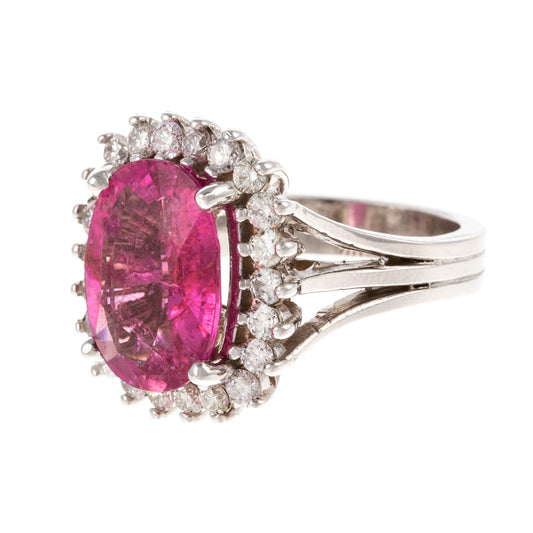 A Pink Tourmaline & Diamond Cocktail Ring in 14K