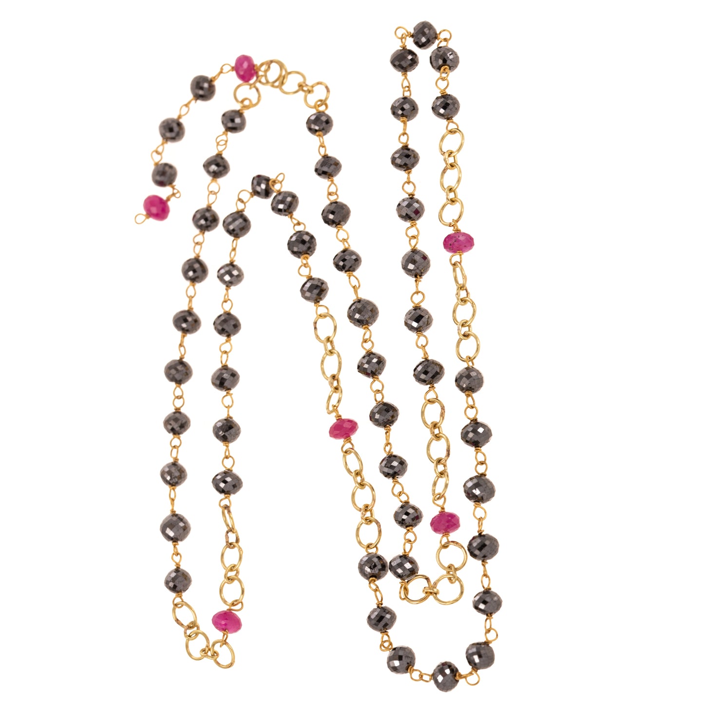 A Black Diamond & Ruby Necklace in 14K