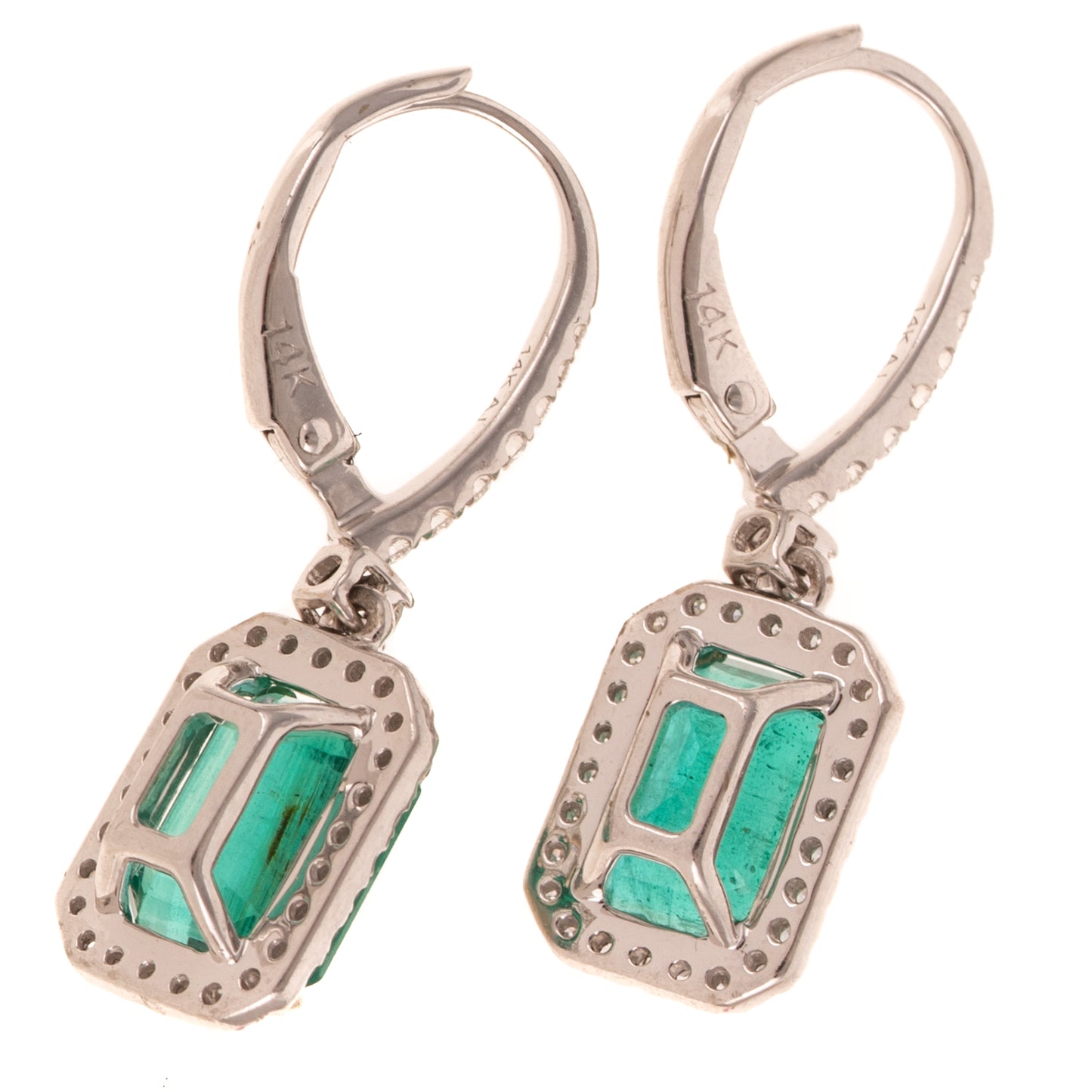 A Pair of Emerald & Diamond Dangle Earrings in 14K
