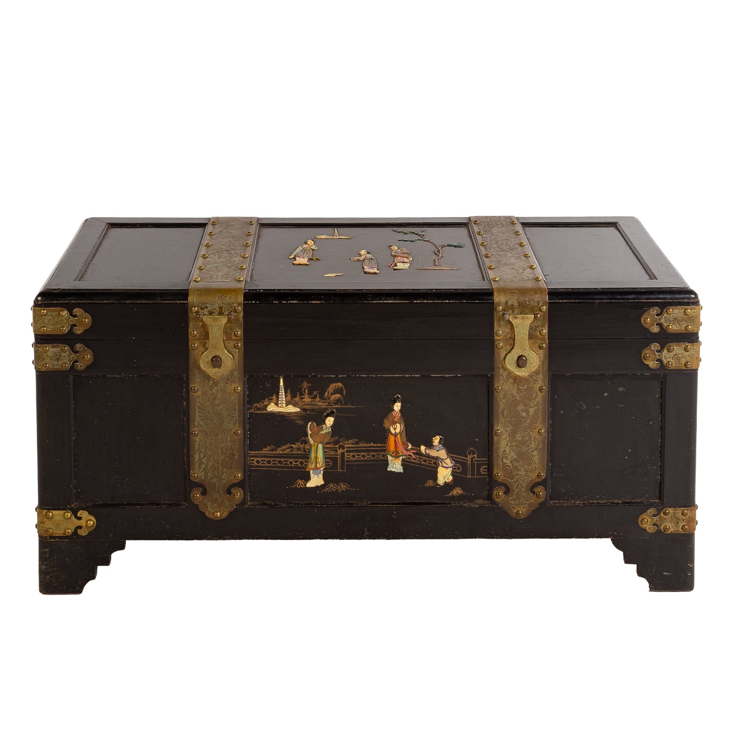 Majestic Company Asian Lacquered & Brass Trunk