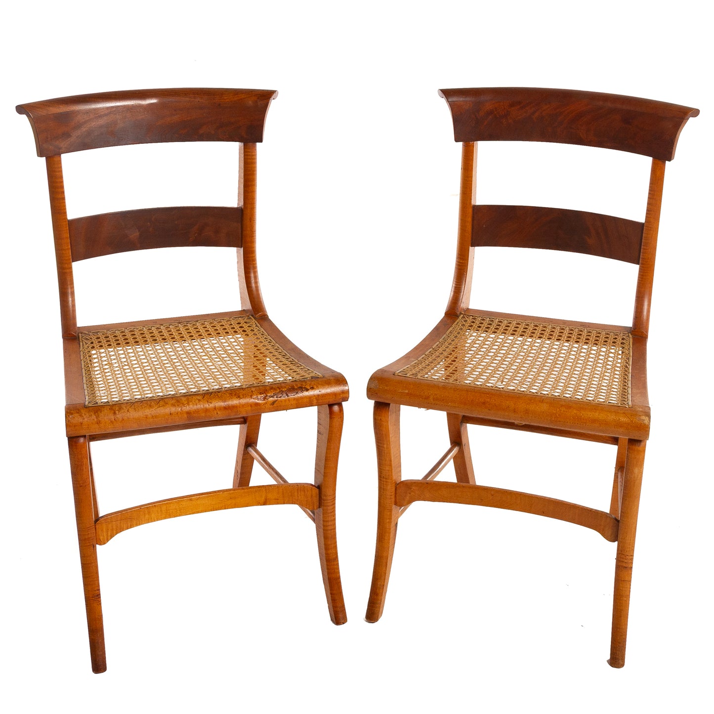 A Pair of Federal Style Tiger Maple Cane Seat Chairs