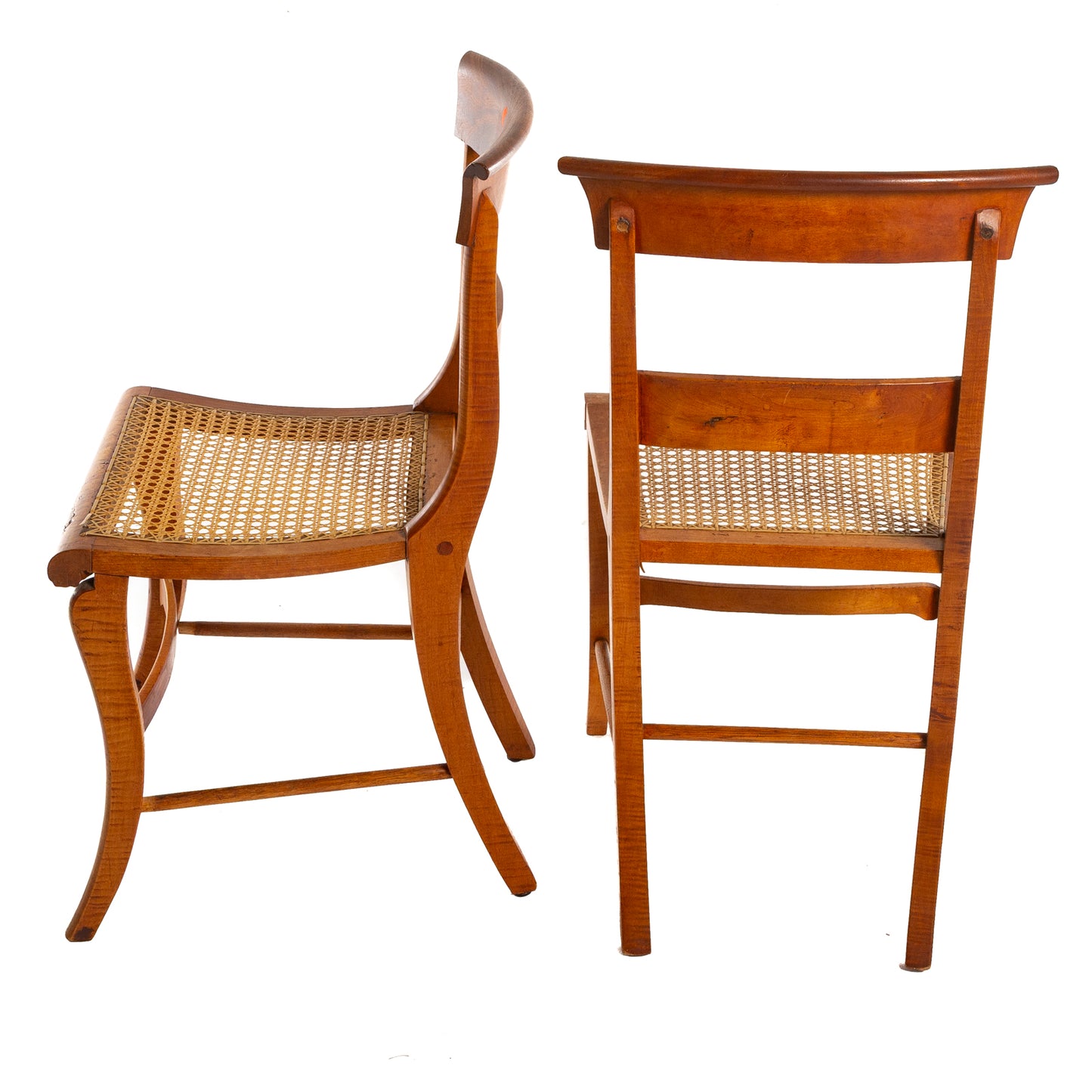 A Pair of Federal Style Tiger Maple Cane Seat Chairs