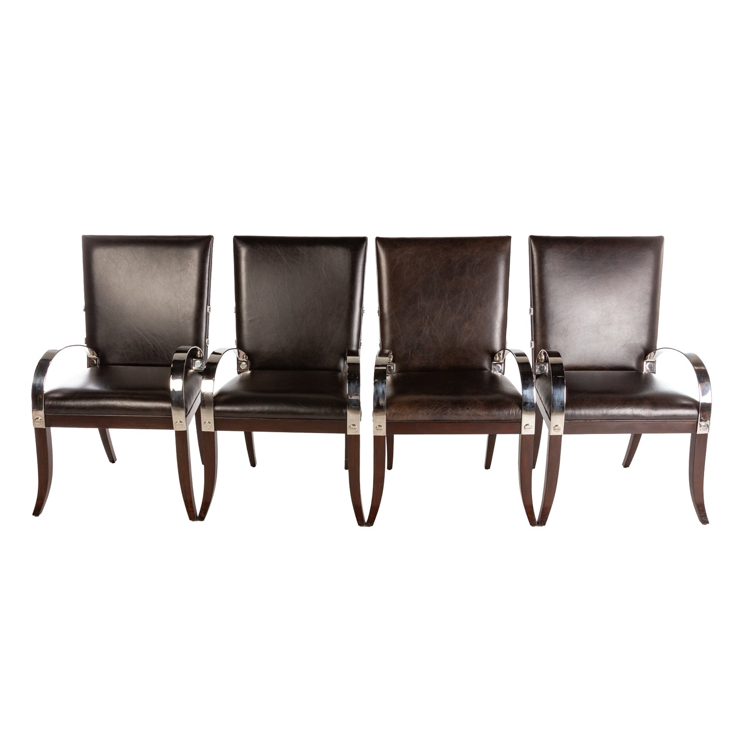 Four Theodore Alexander Leather & Chrome Chairs
