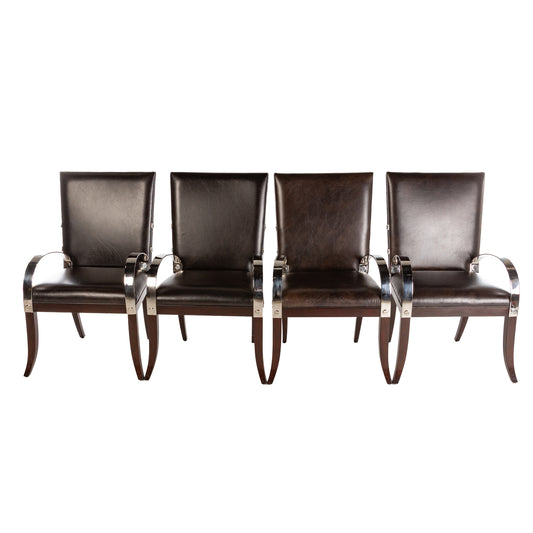 Four Theodore Alexander Leather & Chrome Chairs