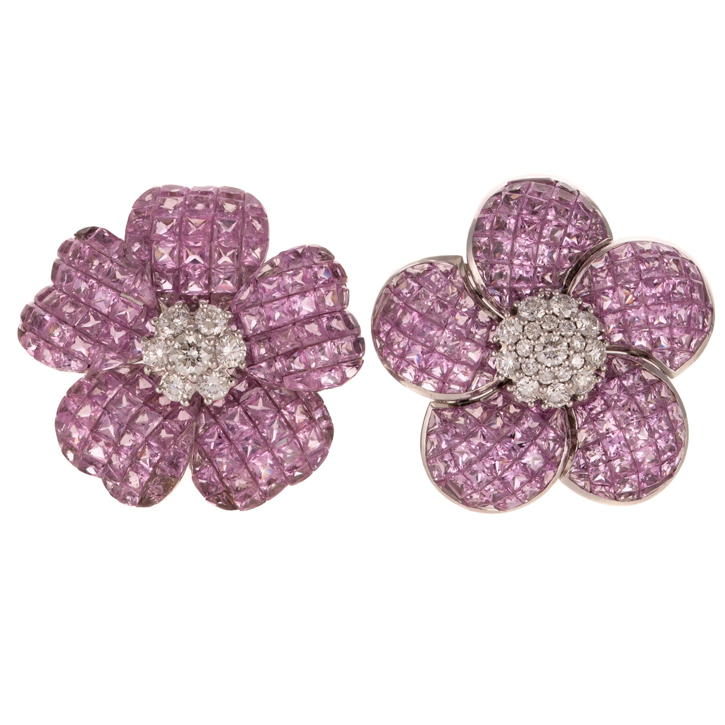 A Near Pair of Pink Sapphire Earrings in 18K