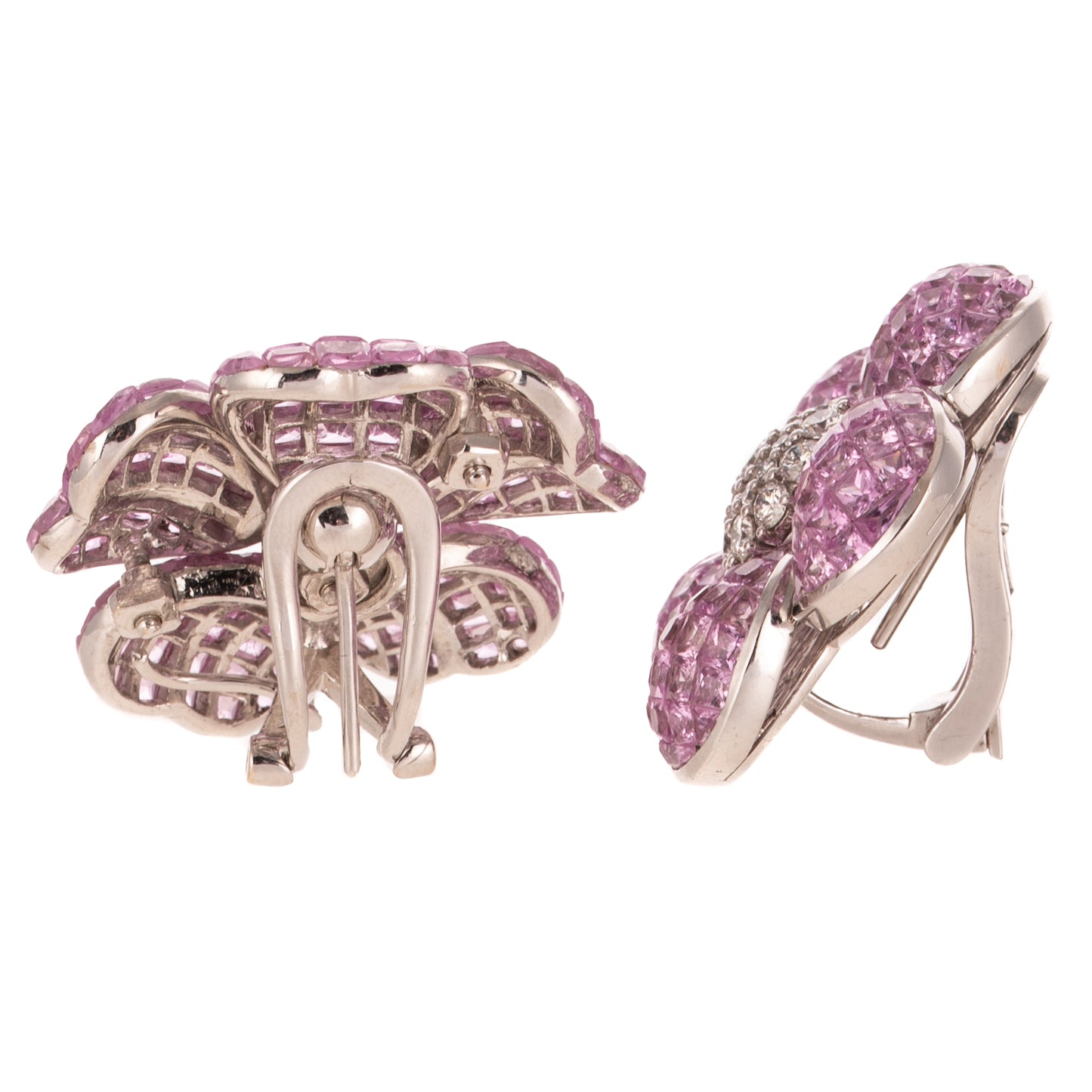 A Near Pair of Pink Sapphire Earrings in 18K