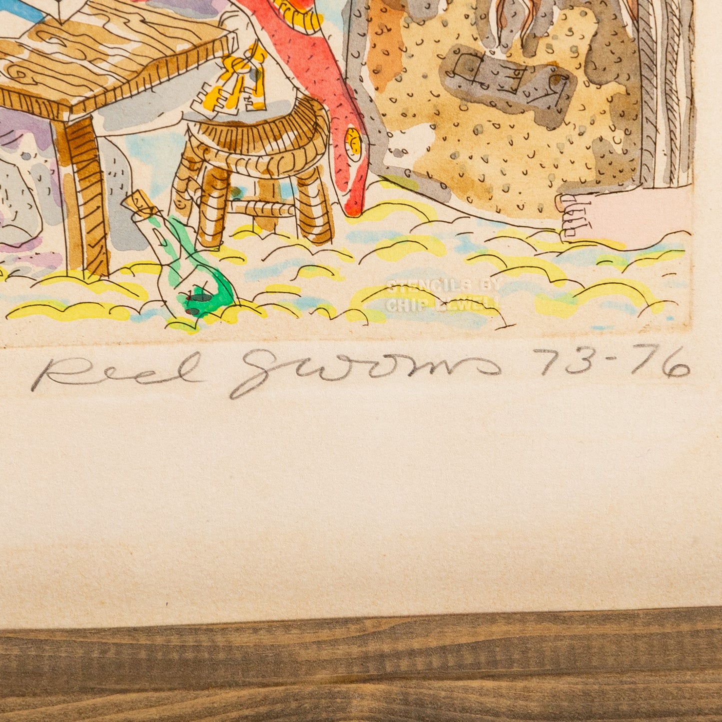 Red Grooms. "Picasso Goes to Heaven," etching