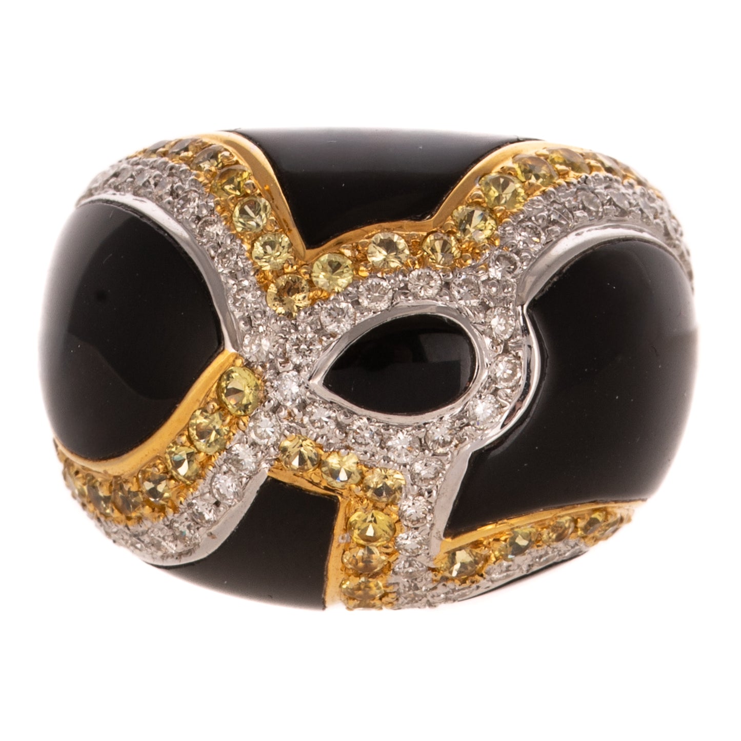 A Black Onyx, Diamond & Yellow Sapphire Dome Ring in 18K