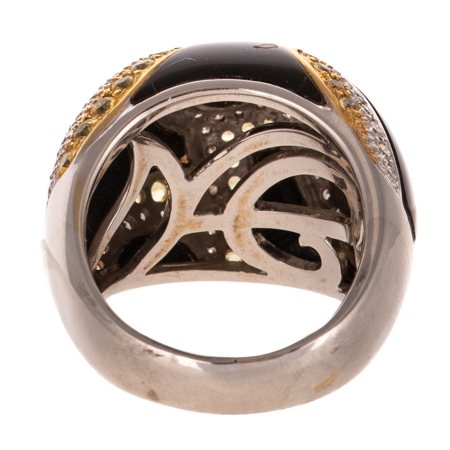 A Black Onyx, Diamond & Yellow Sapphire Dome Ring in 18K