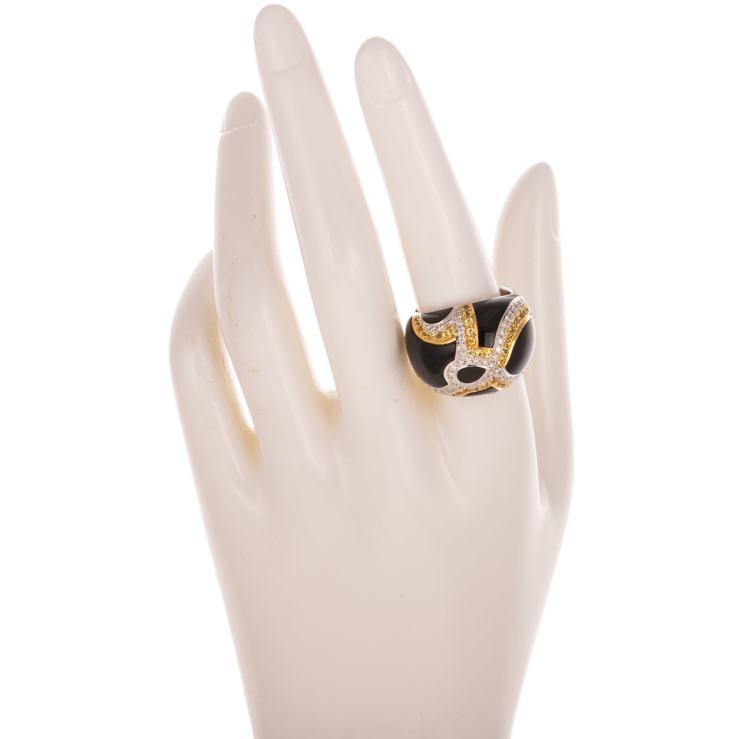A Black Onyx, Diamond & Yellow Sapphire Dome Ring in 18K