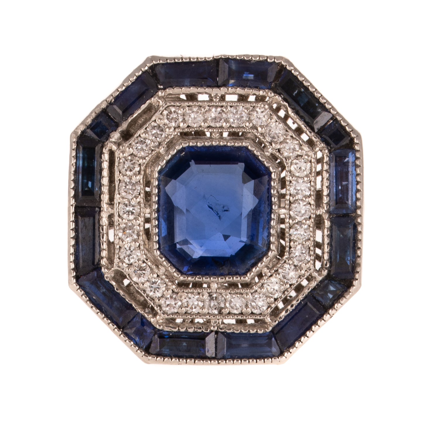 An Art Deco Style Sapphire & Diamond Ring in Platinum