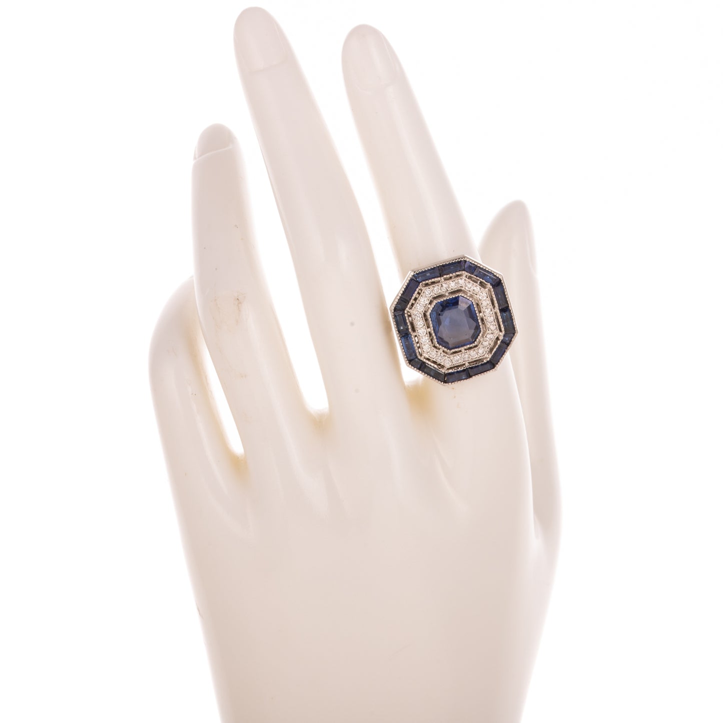 An Art Deco Style Sapphire & Diamond Ring in Platinum