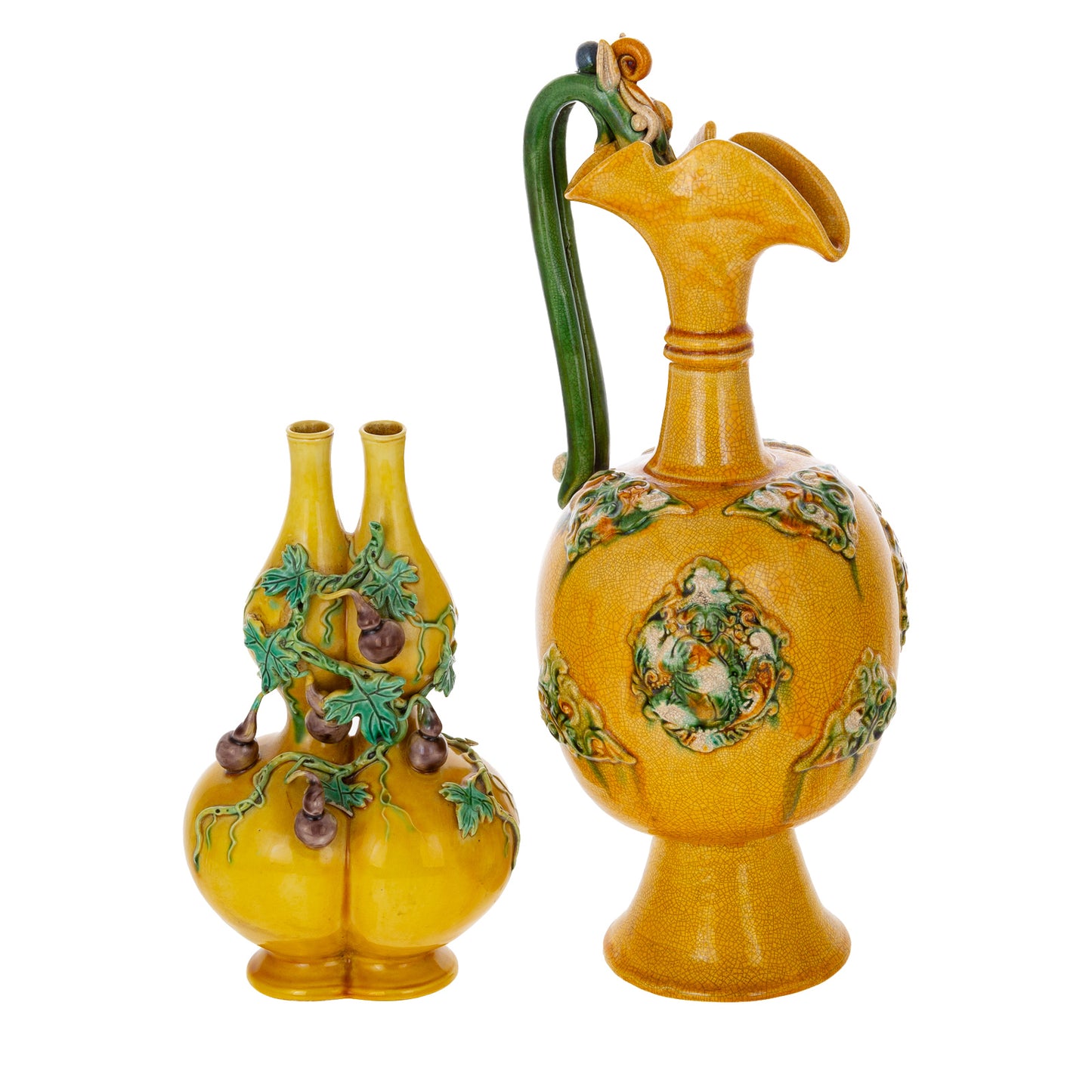 Chinese Porcelain Double Gourd Vase & Glazed Ewer