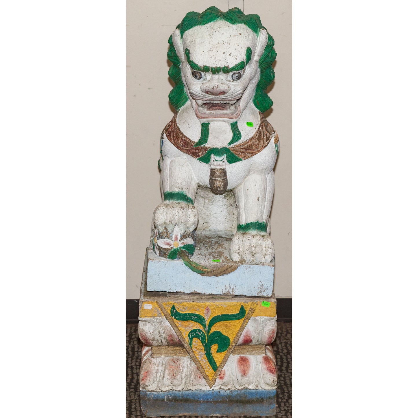 A Large Pair of Painted Stone Foo Dogs