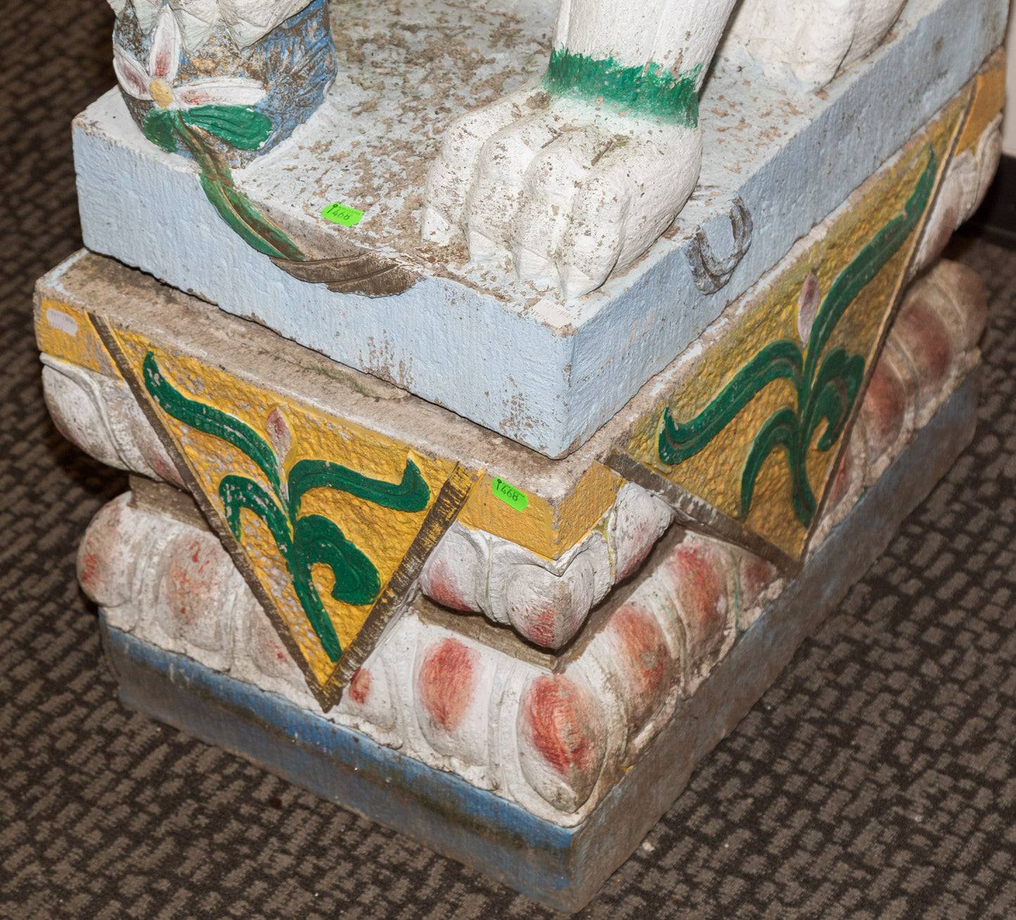 A Large Pair of Painted Stone Foo Dogs