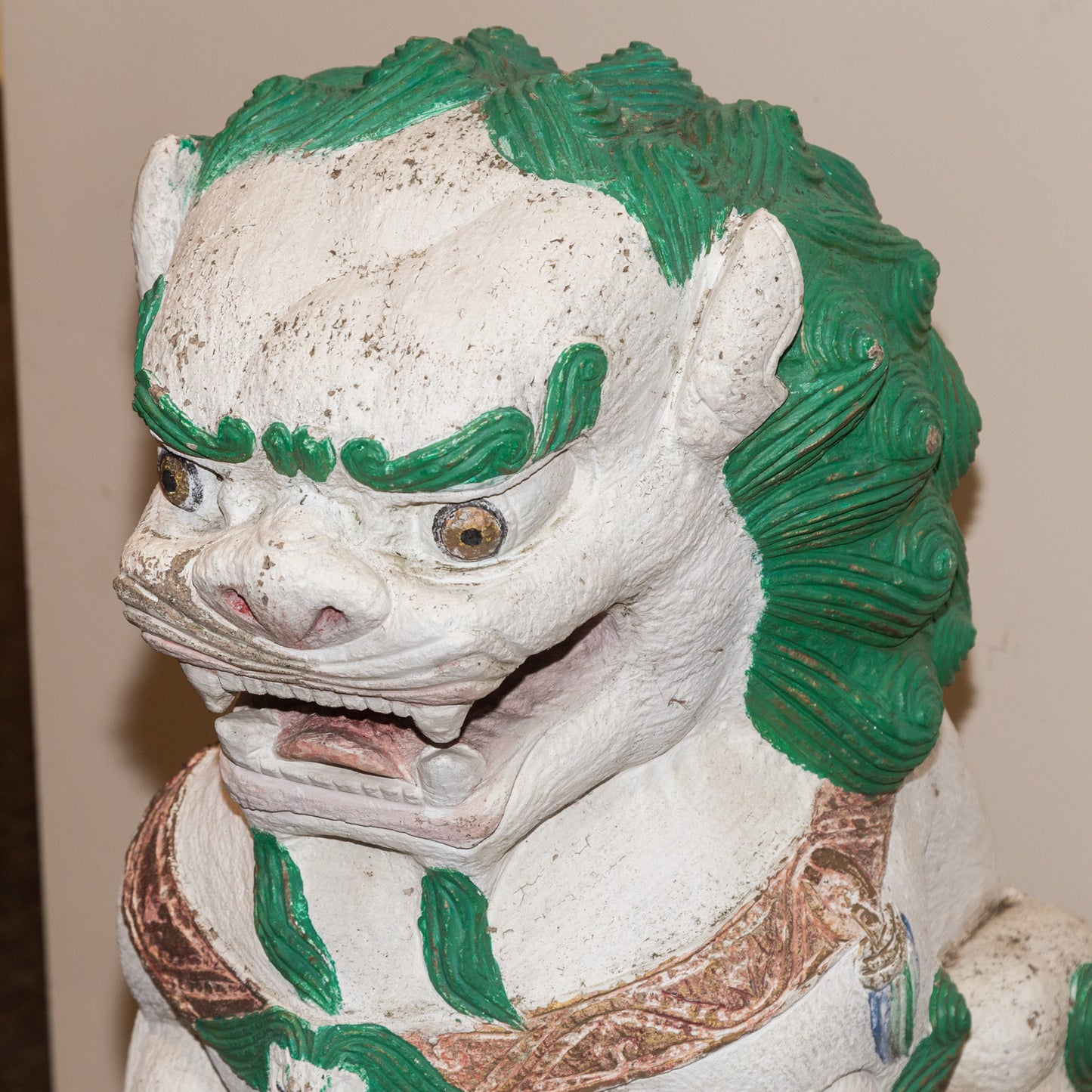 A Large Pair of Painted Stone Foo Dogs