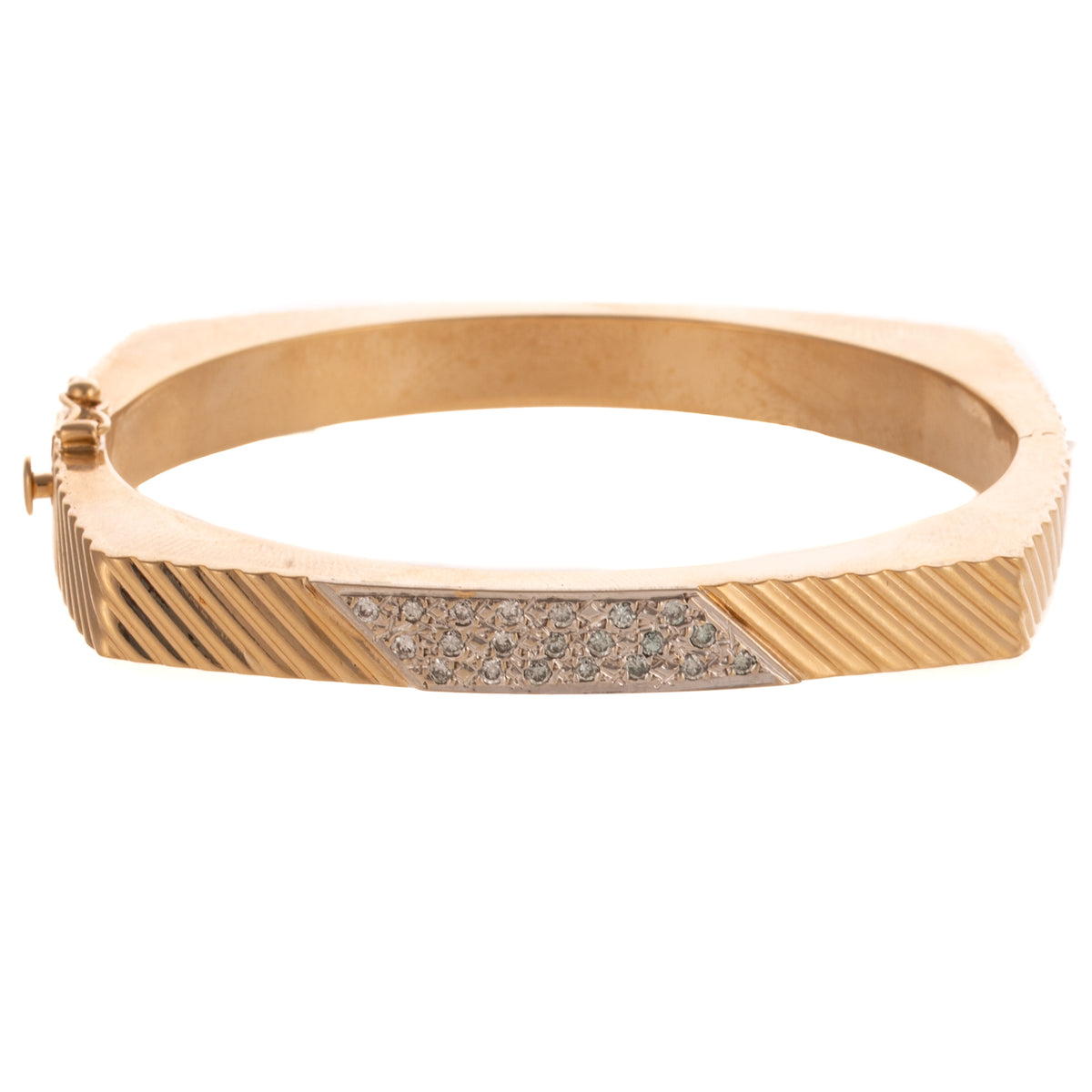A Modern Pave Diamond Diagonal Bangle in 14K