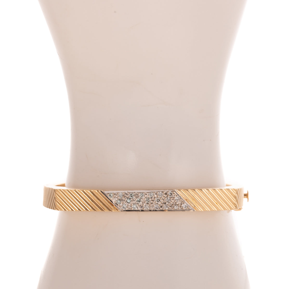 A Modern Pave Diamond Diagonal Bangle in 14K