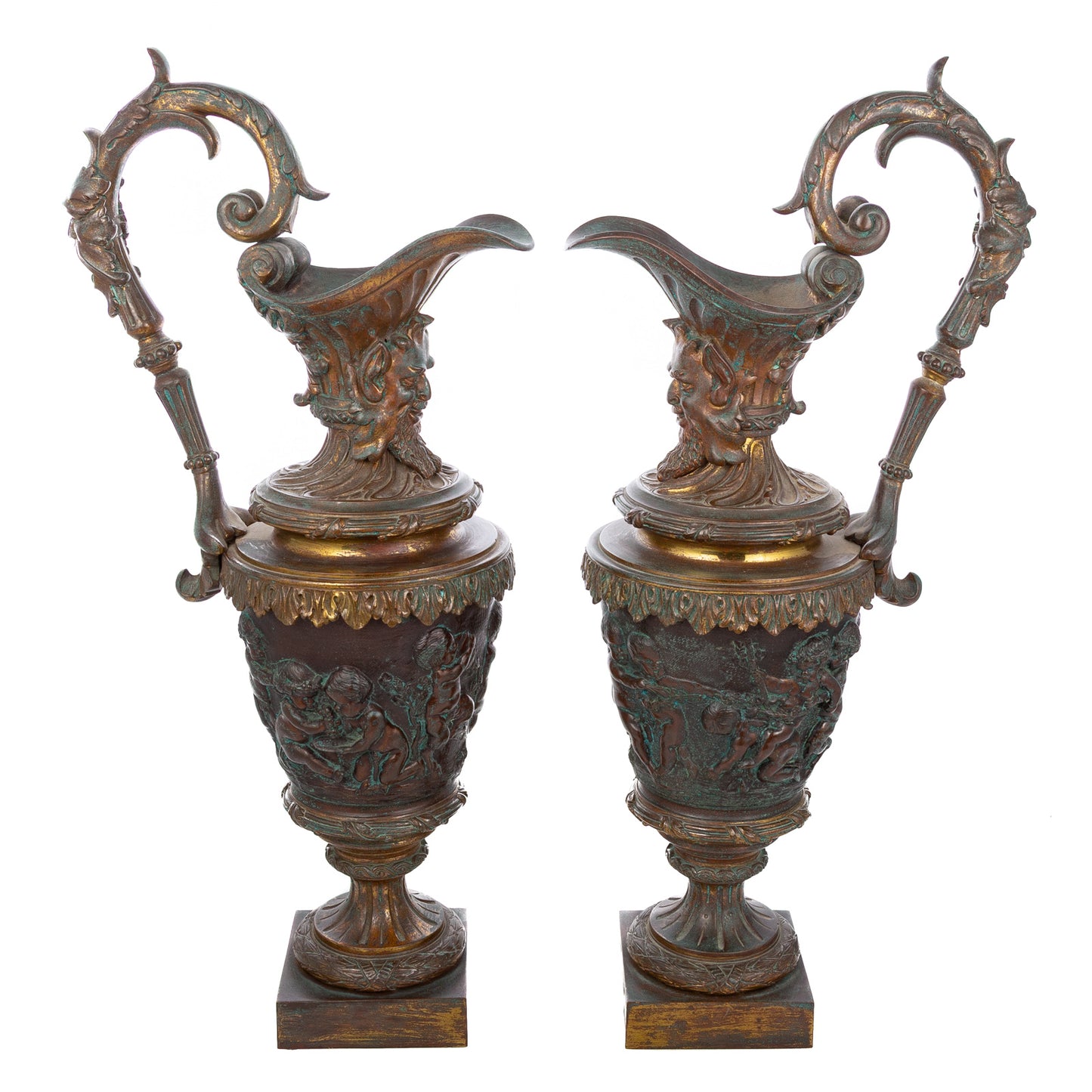 A Pair of Putti & Satyr Footed Ewers
