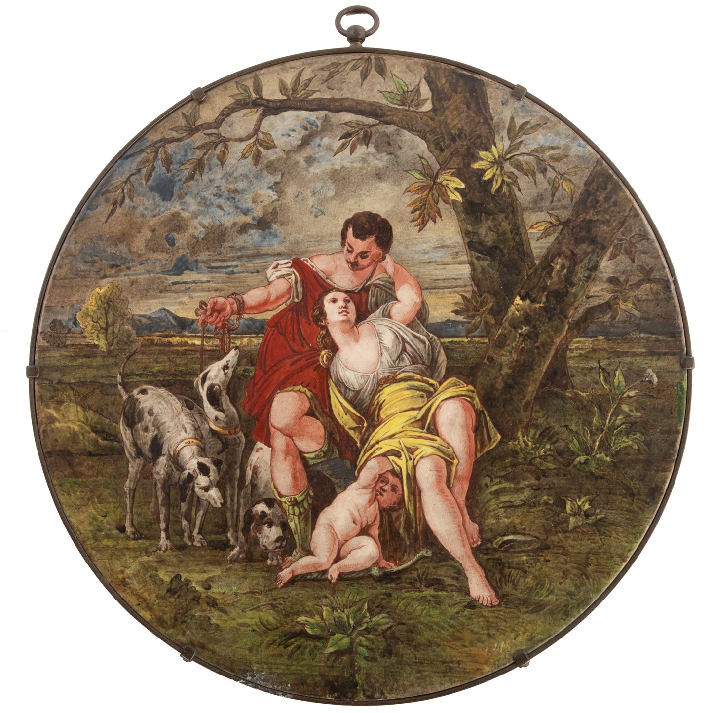 An Italian Glazed Porcelain Venus & Adonis Plaque