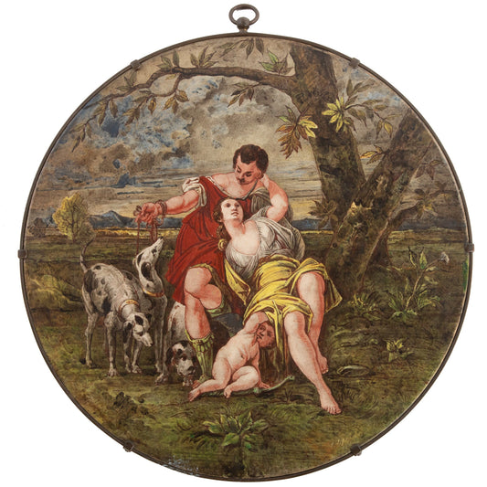 An Italian Glazed Porcelain Venus & Adonis Plaque
