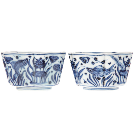 A Pair of Chinese Blue & White Porcelain Tea Bowls