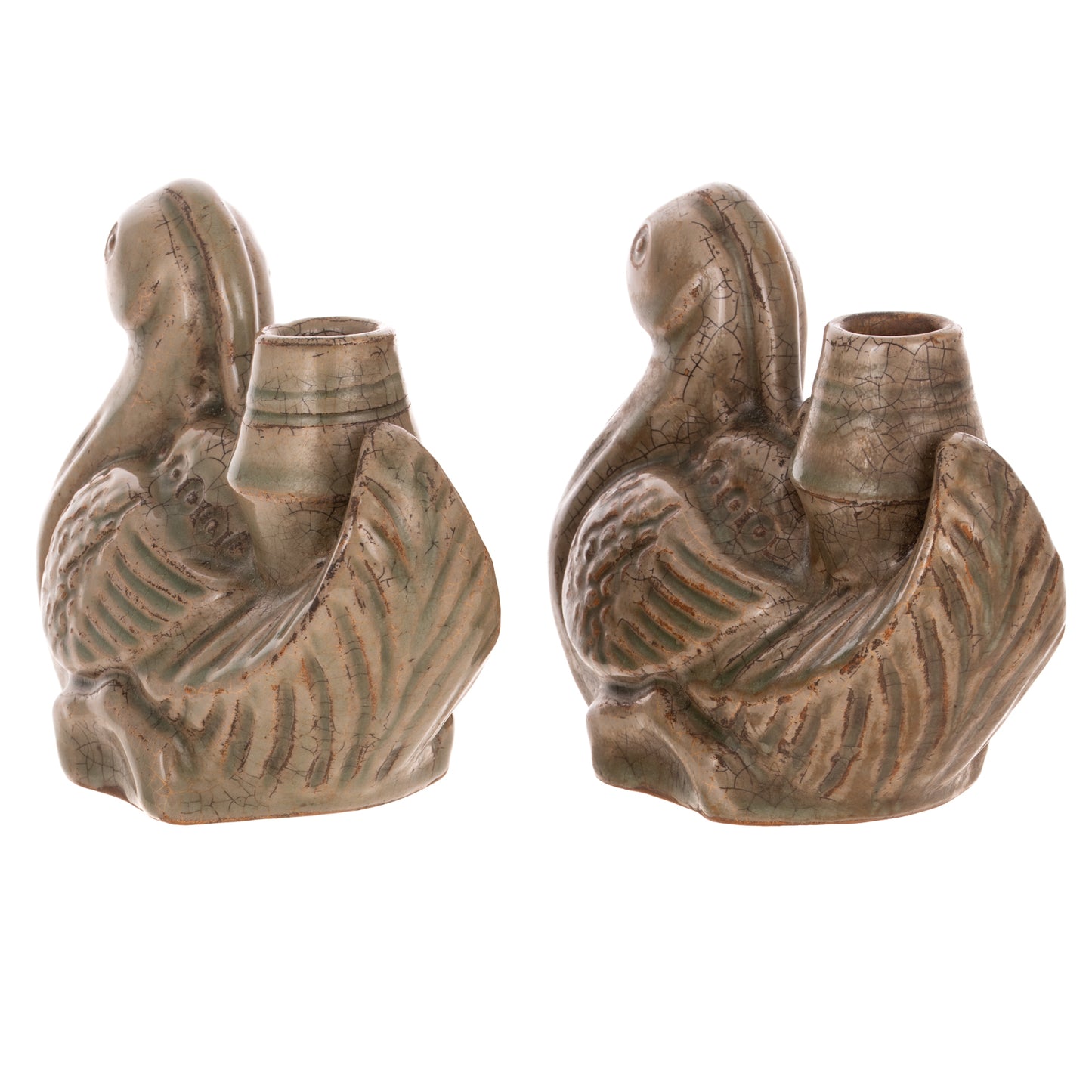 A Pair of Korean Celadon Duck-Form Joss Stick Holders