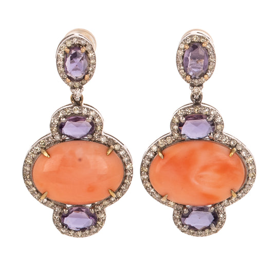 A Pink Sapphire & Pink Opal Earrings in Sterling Silver