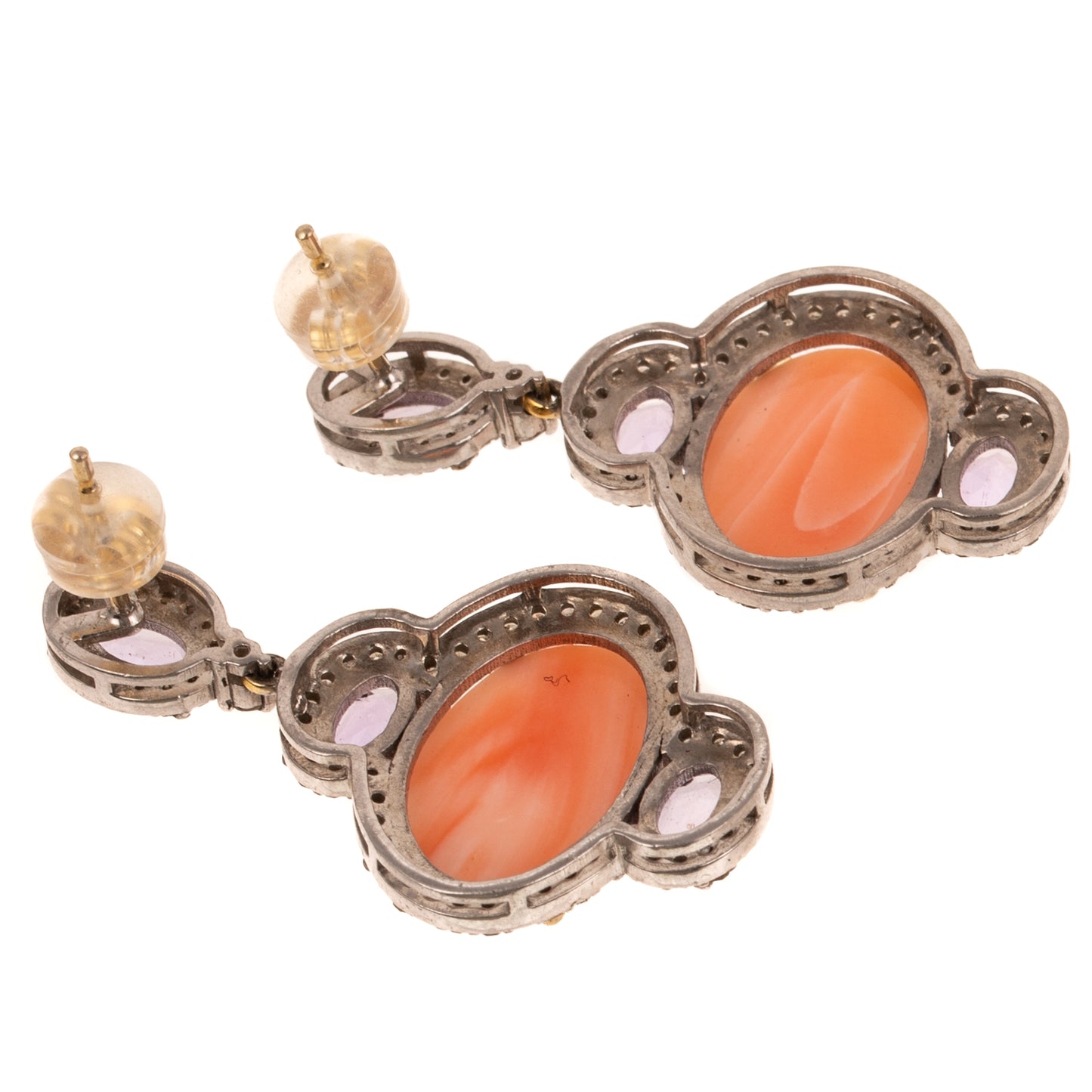 A Pink Sapphire & Pink Opal Earrings in Sterling Silver