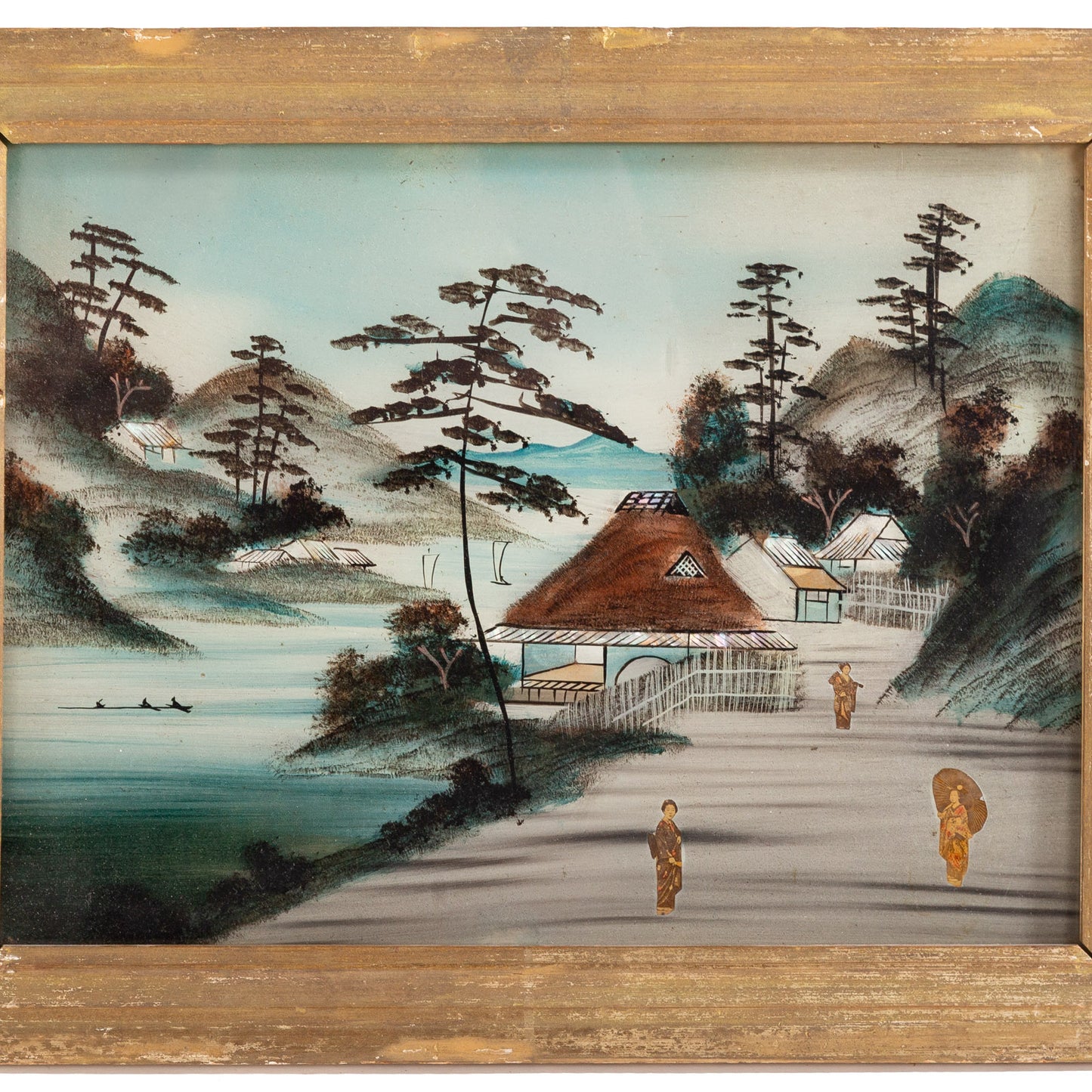 A Pair of Japanese Reverse Painted Glass Scenes