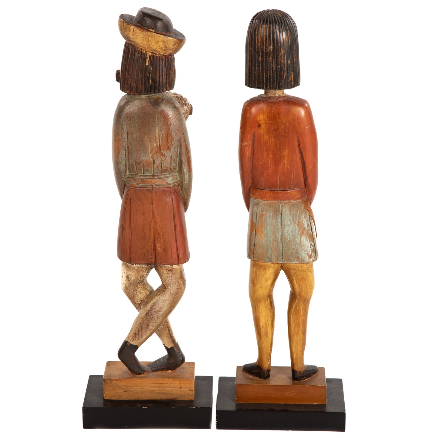 Two Hand-Carved Wooden Minstrel Figures From Spain
