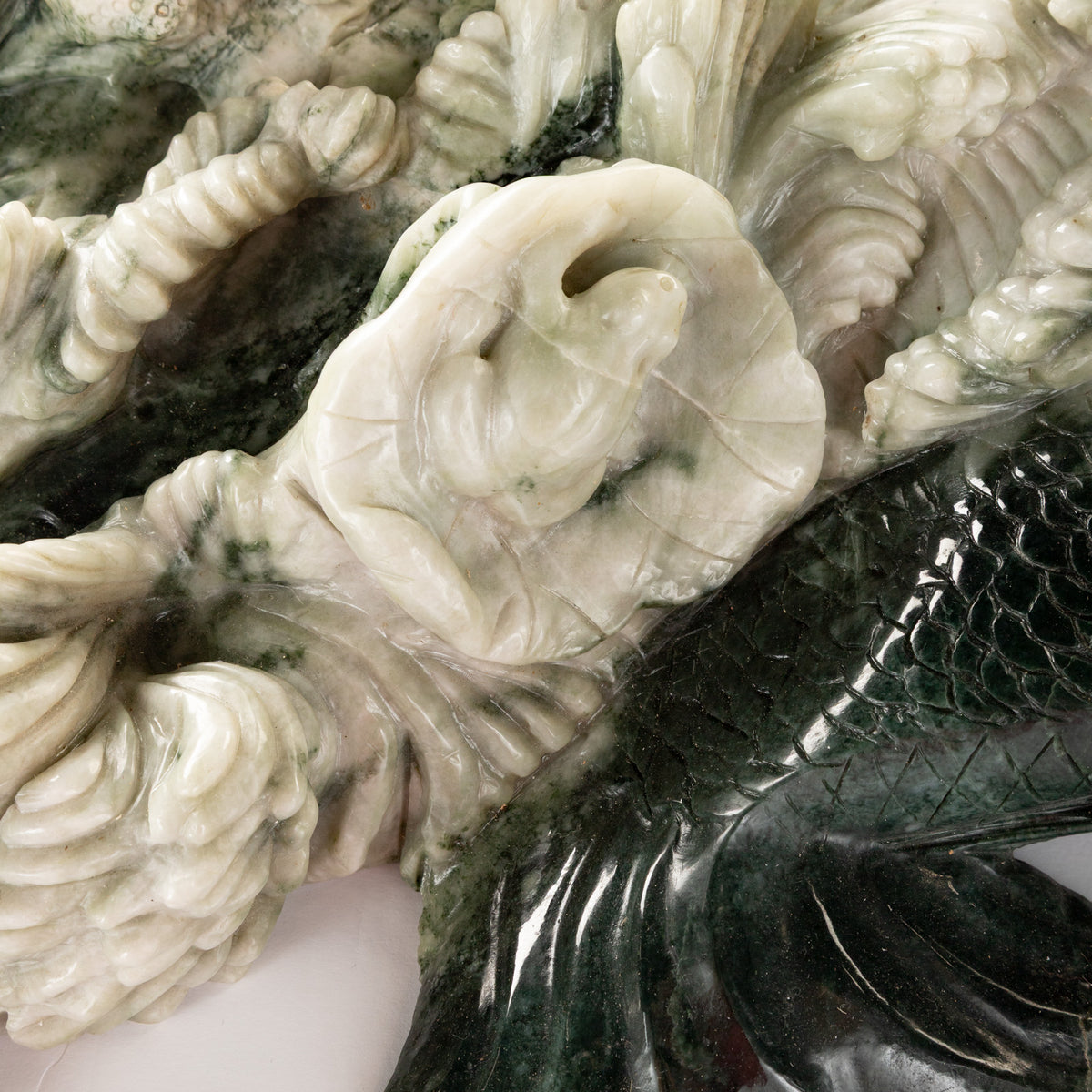 A Large Carved Jade Koi Group