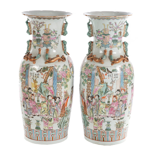 A Pair of Famille Rose Palace Vases