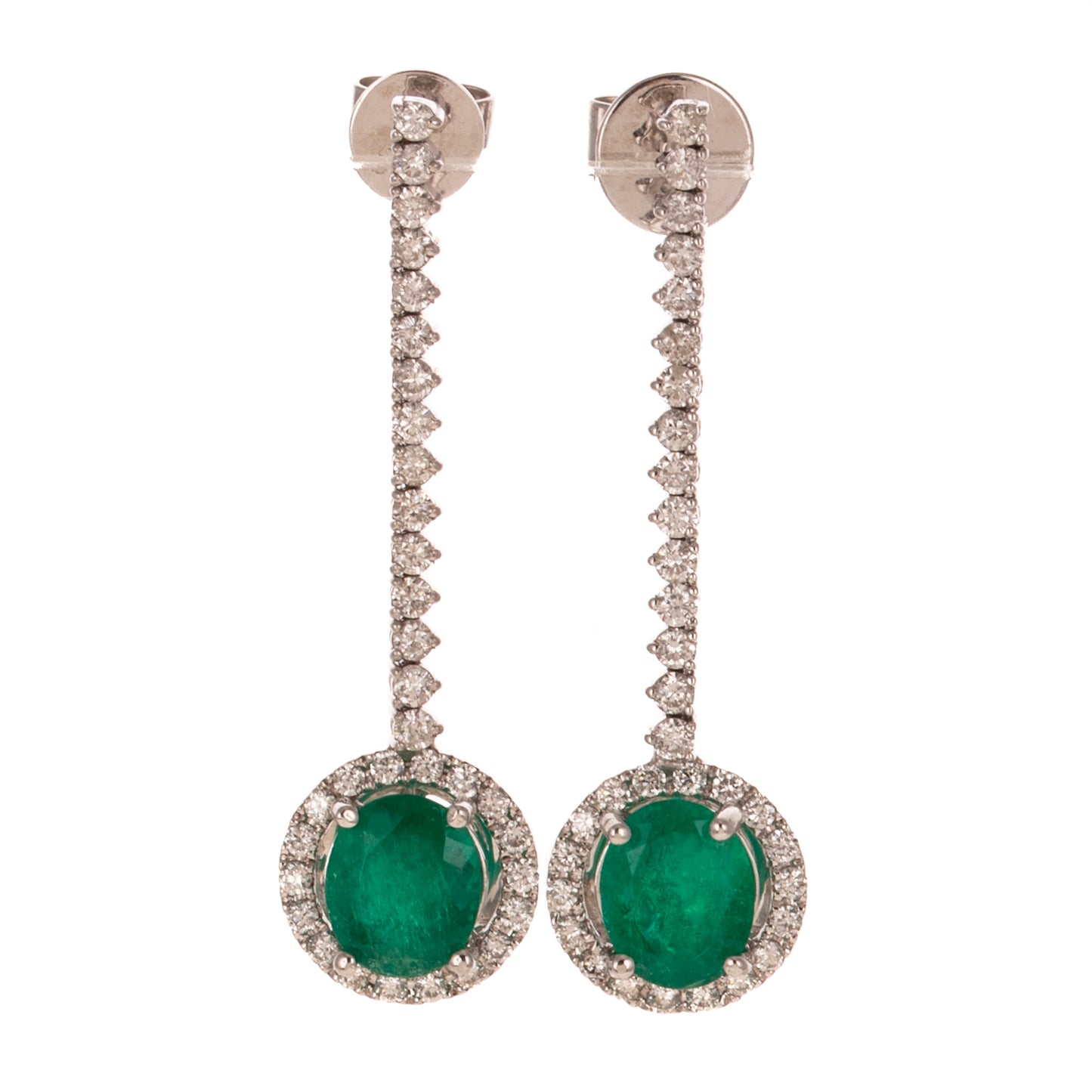 A Pair of Emerald & Diamond Dangle Earrings in 14K
