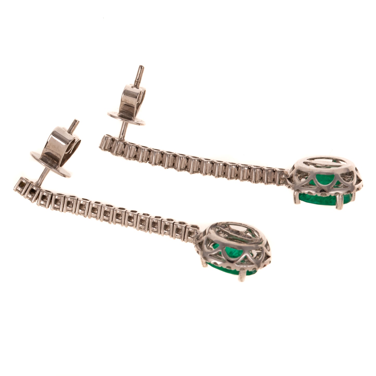 A Pair of Emerald & Diamond Dangle Earrings in 14K