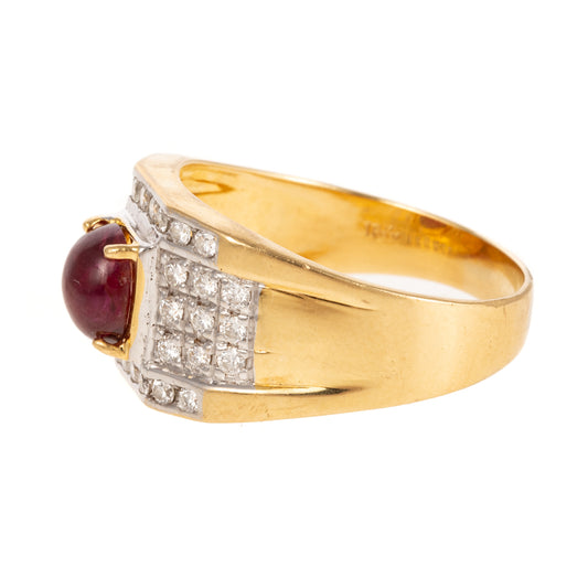 A Ruby Cabochon & Diamond Ring in 18K