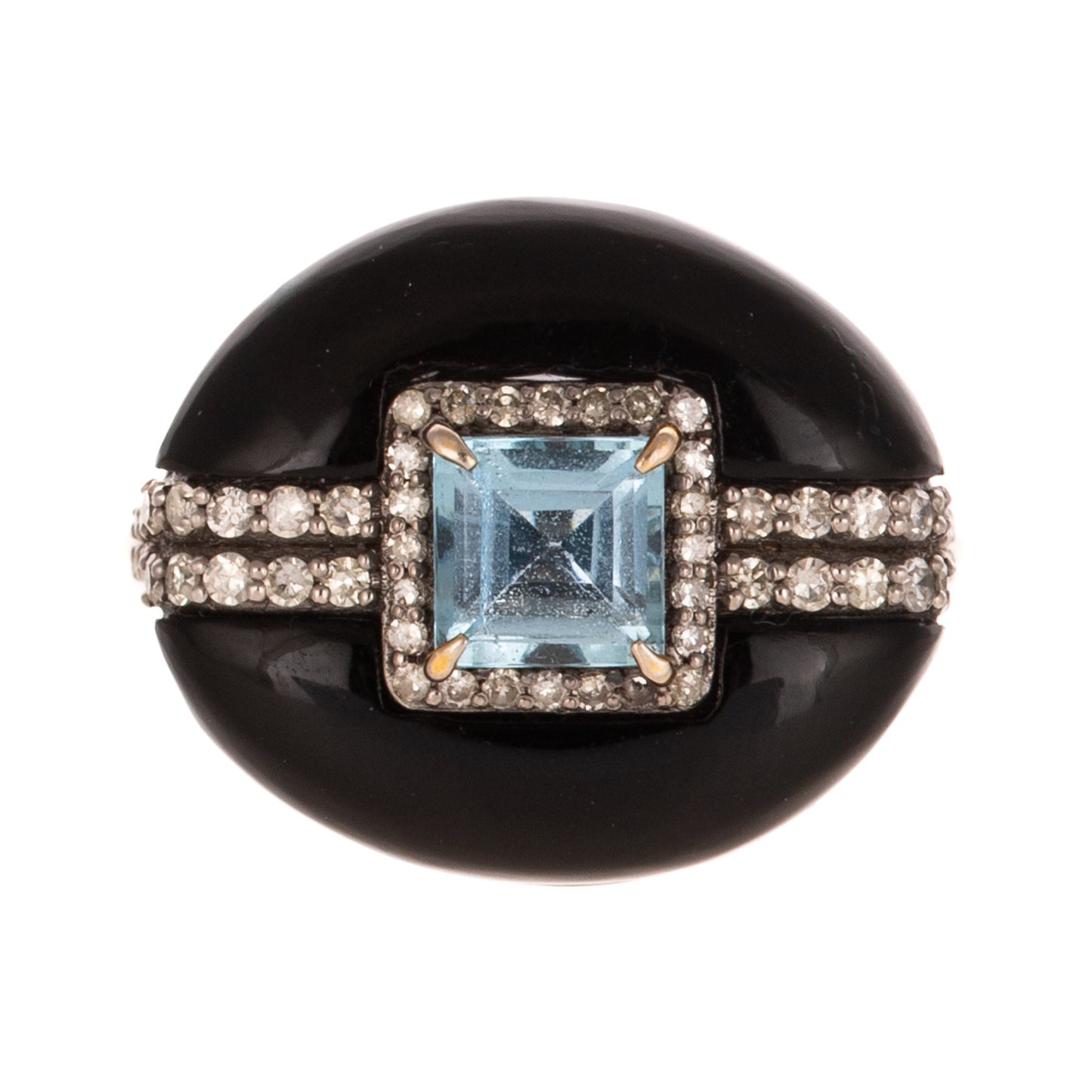 An Onyx & Aquamarine Ring in Sterling Silver